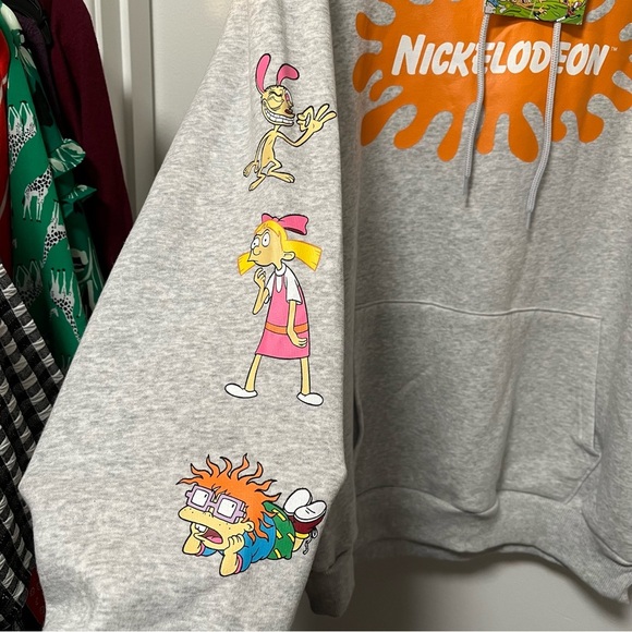 Nickelodeon NWT 90s Cartoon Characters Logo Hoodie Sweatshirt LARGE - Picture 6 of 10